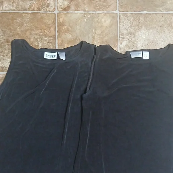 2 Chicos Travellers Black Sleeveless Ribbed Tank Tops Size 10 - Picture 2 of 3